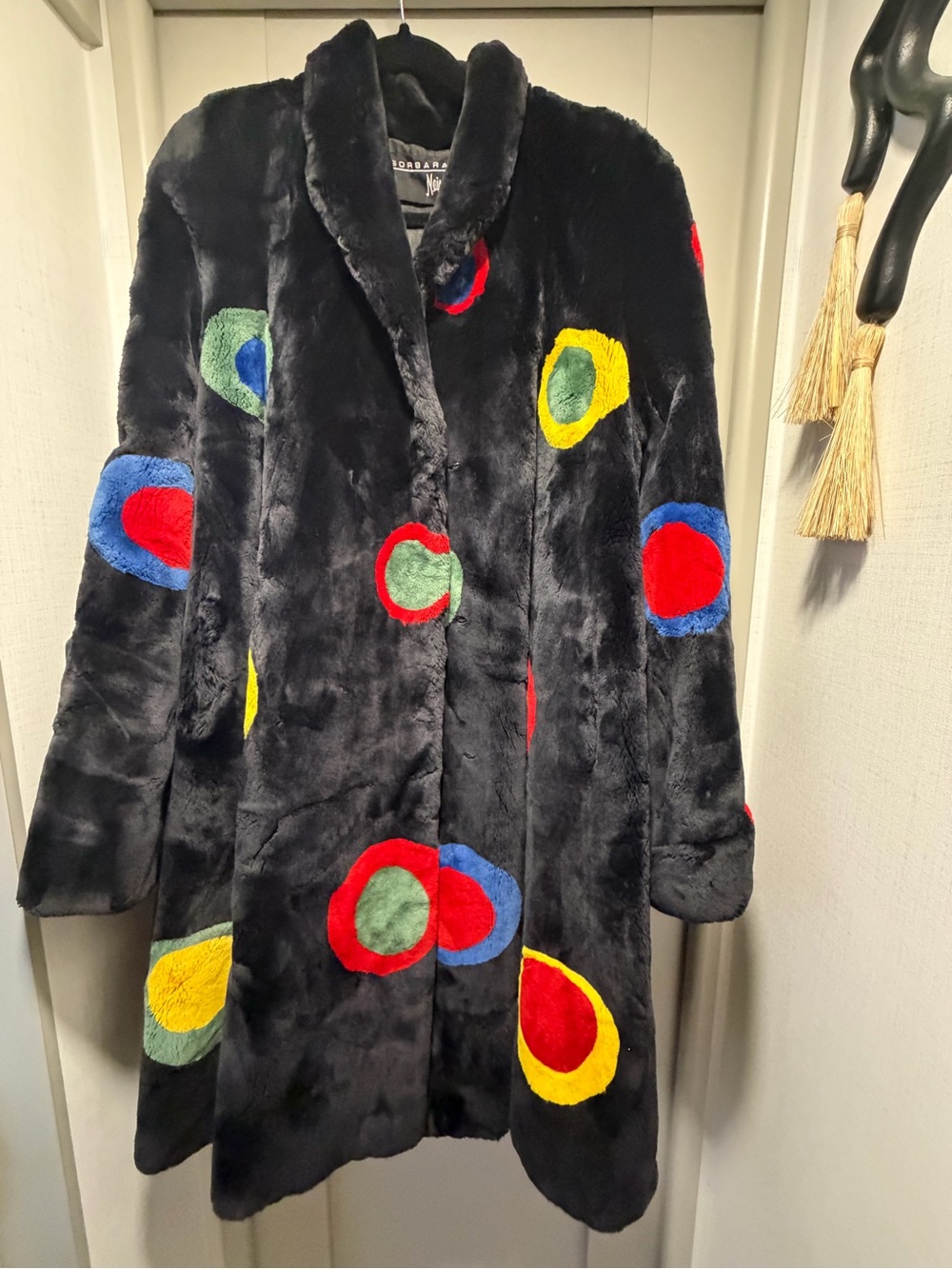 Sorbara for Neimen-Marcus plush Coat with Multicolor Circle Appliqués